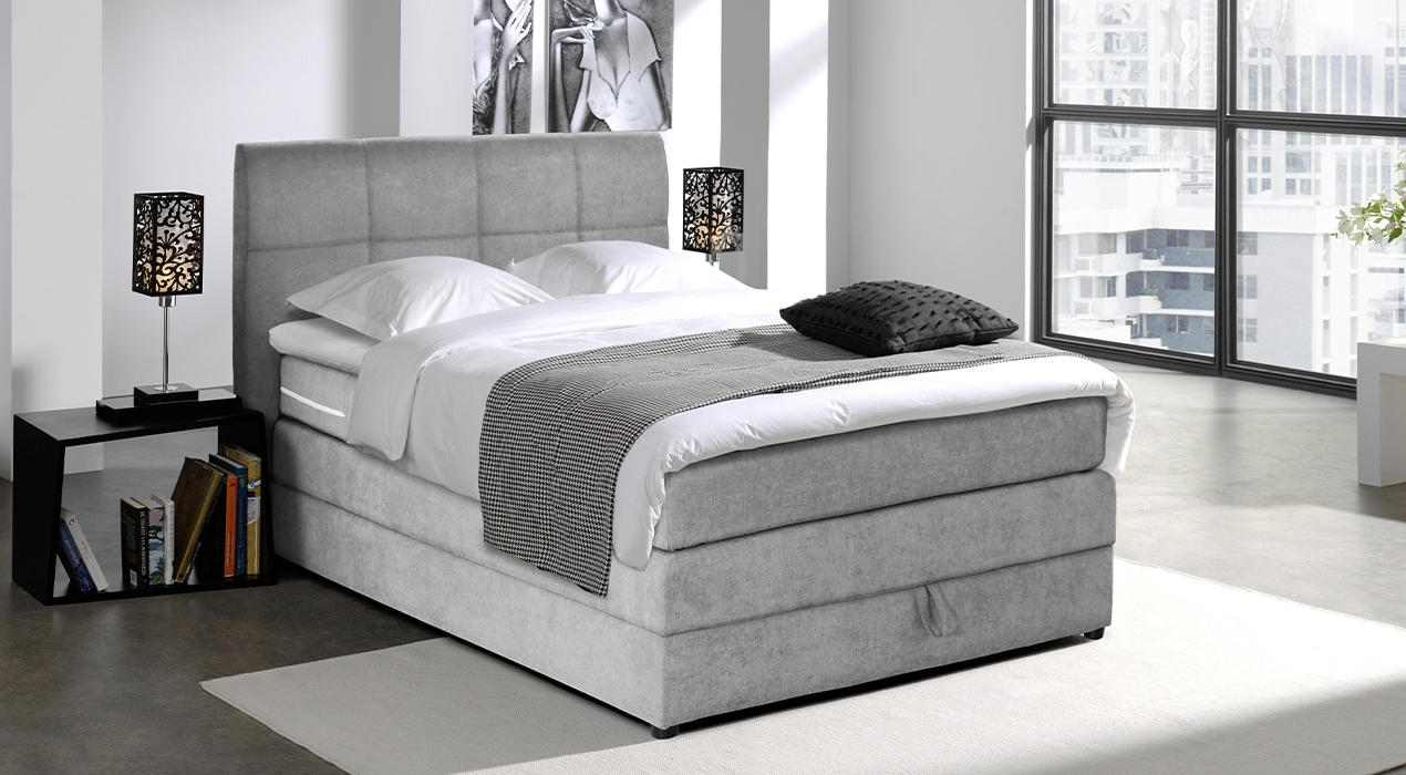 Boxspringbett aus Velours inkl. Matratze, gepolstertes Kopfteil, Bettkasten, Topper von MID.YOU