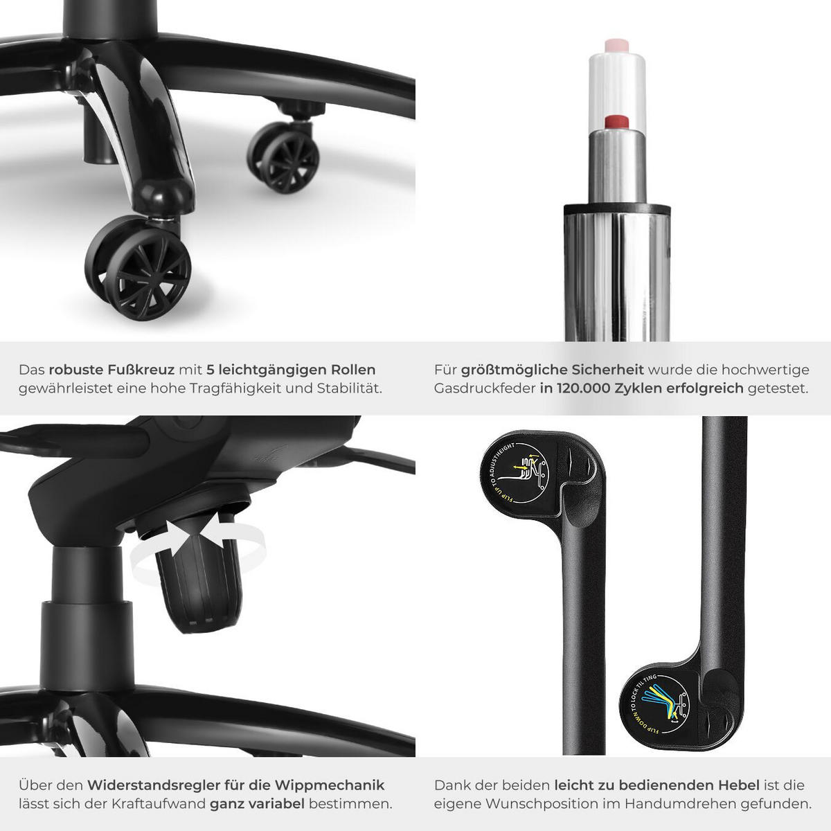 BÜROSTUHL Springsteen, stufenlos höhenverstellbar, schwarz - Schwarz, Kunststoff (70/131.5/67cm) - tectake