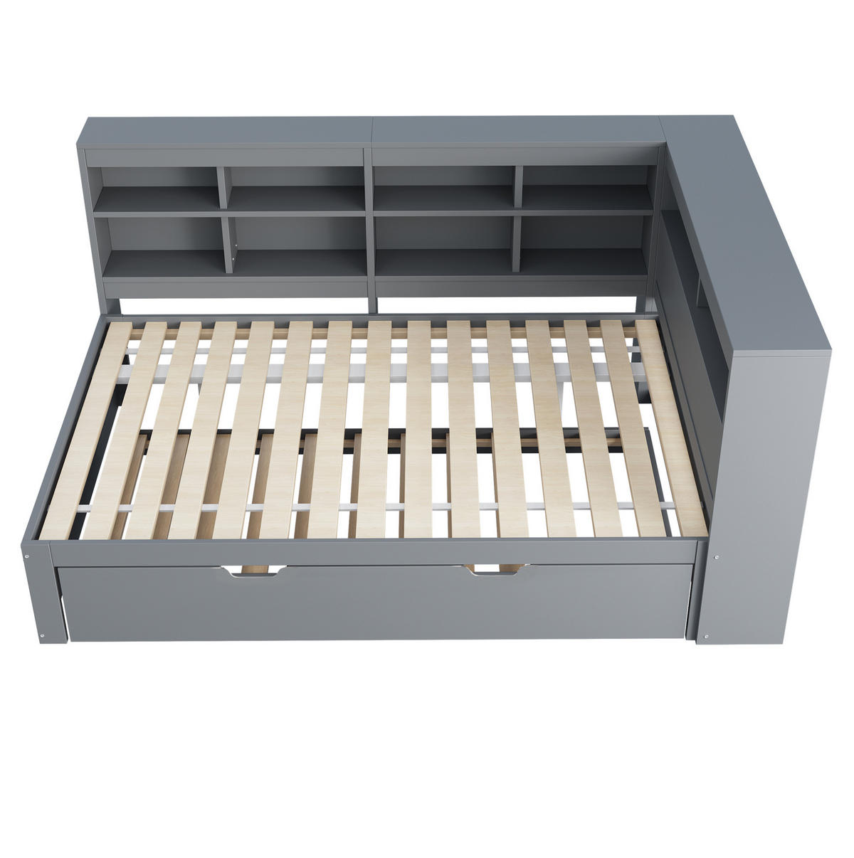 BETT 140/200 cm mit Ausziehbett 90/190 cm und USB, Massivholz, Grau - Grau, Holz (140/200cm) - BEAOK