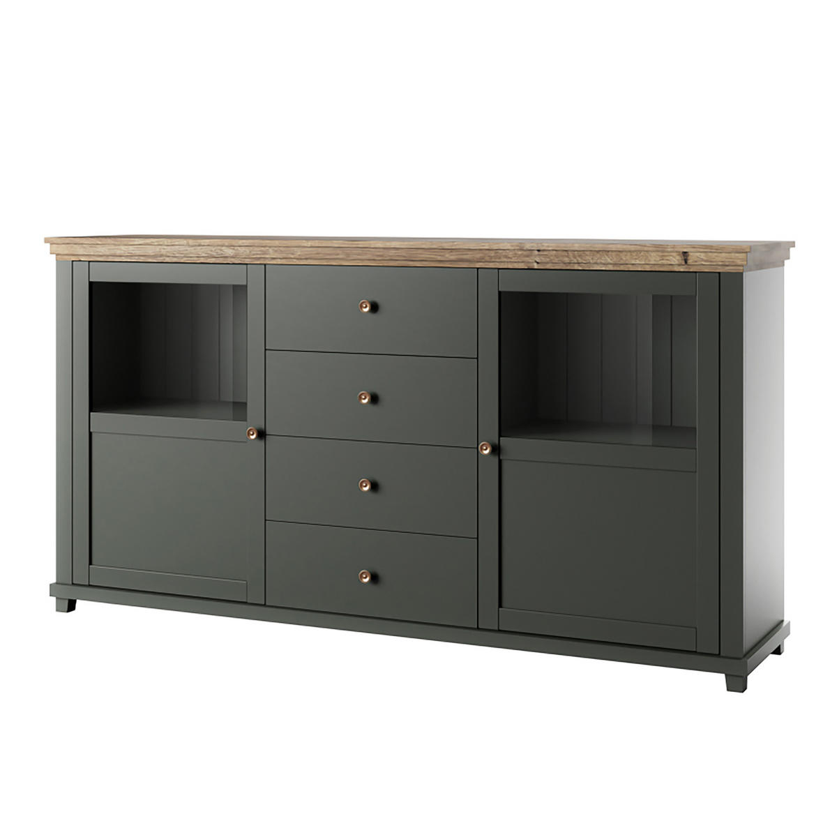 SIDEBOARD EVANDRO 181/93/42 cm mit 4 Schubladen und 2 Türen Grün - Grün, Holzwerkstoff (181/93/42cm) - MASSENO