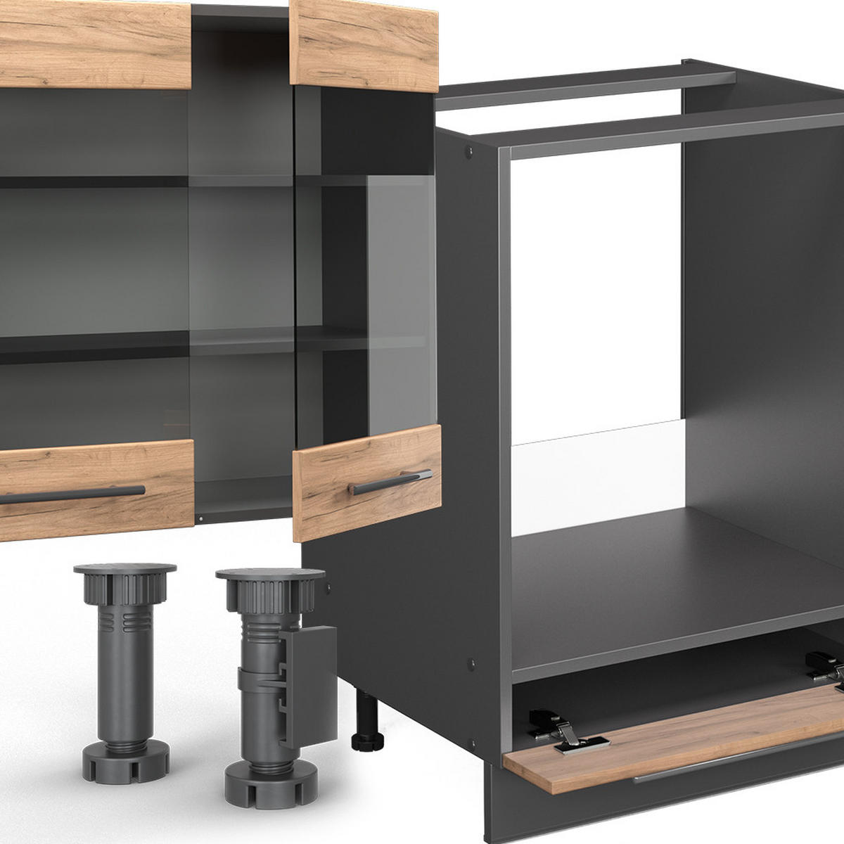 KÜCHENZEILE Fame-Line Goldkraft Eiche/Anthrazit 300 cm, AP Anthrazit - Honigeiche/Anthrazit, Holzwerkstoff (300/81.6/60cm) - Vicco