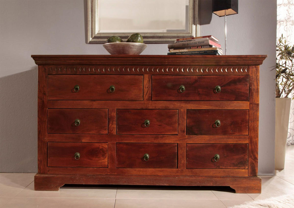 KOMMODE Akazie 145x49x85 nougat lackiert OXFORD #524 - Dunkelbraun, Holz (145/85/49cm) - Massivmoebel24
