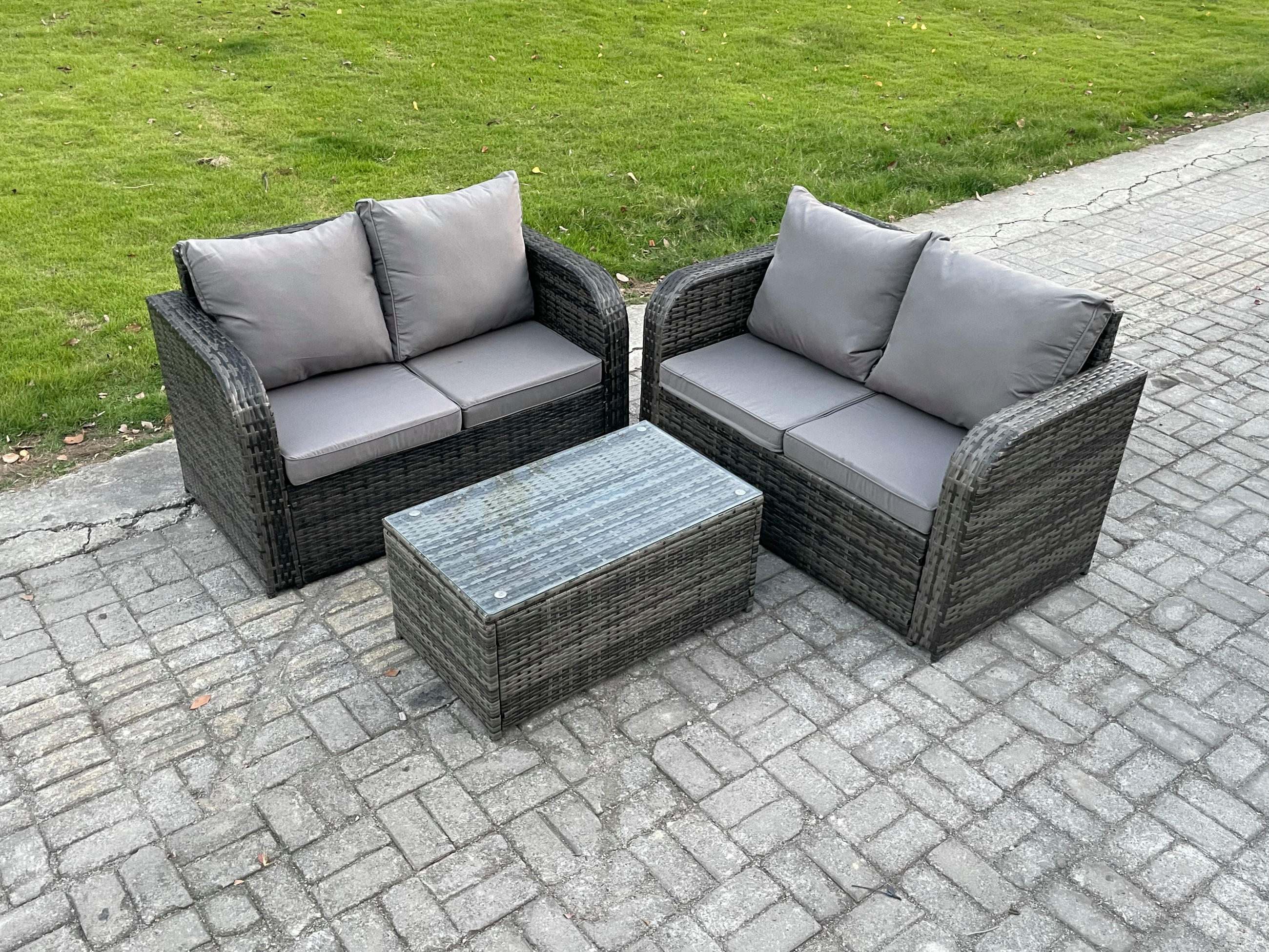 GARTENLOUNGE-SET Polyrattan Dunkelgrau 4-Sitzer - Dunkelgrau, Metall - Fimous