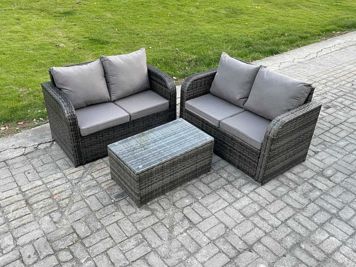 GARTENLOUNGE-SET Polyrattan Dunkelgrau 4-Sitzer - Dunkelgrau, Metall - Fimous