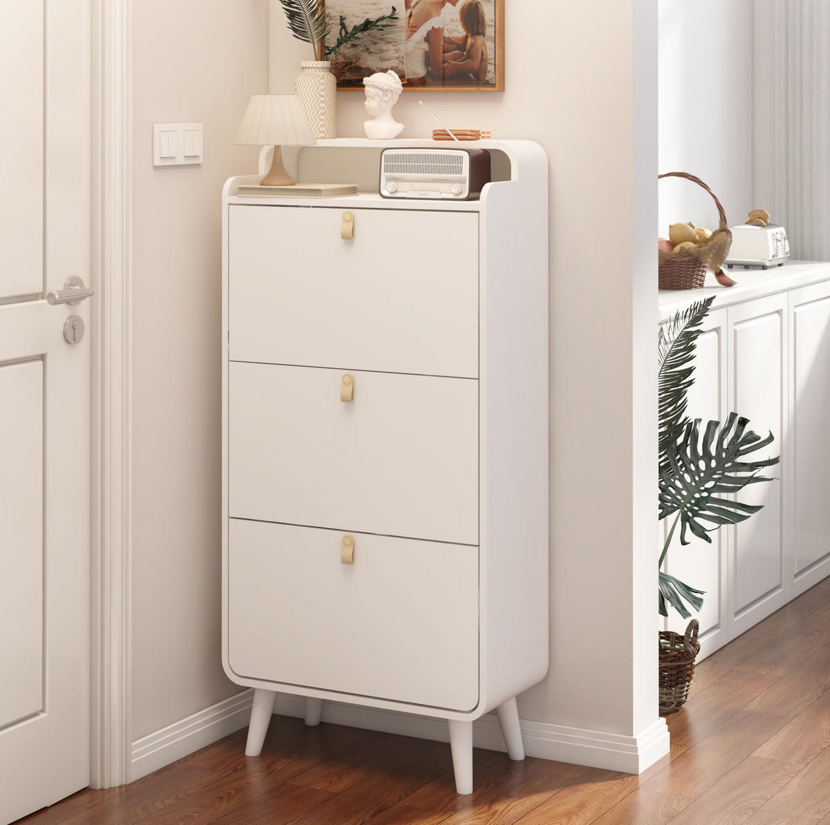 SCHUHSCHRANK mit 3 Klapptüren, platzsparendem Design und herausnehmbaren Trennwänden, Weiß - Weiß, Holzwerkstoff (63/133.7/29.5cm) - Redom