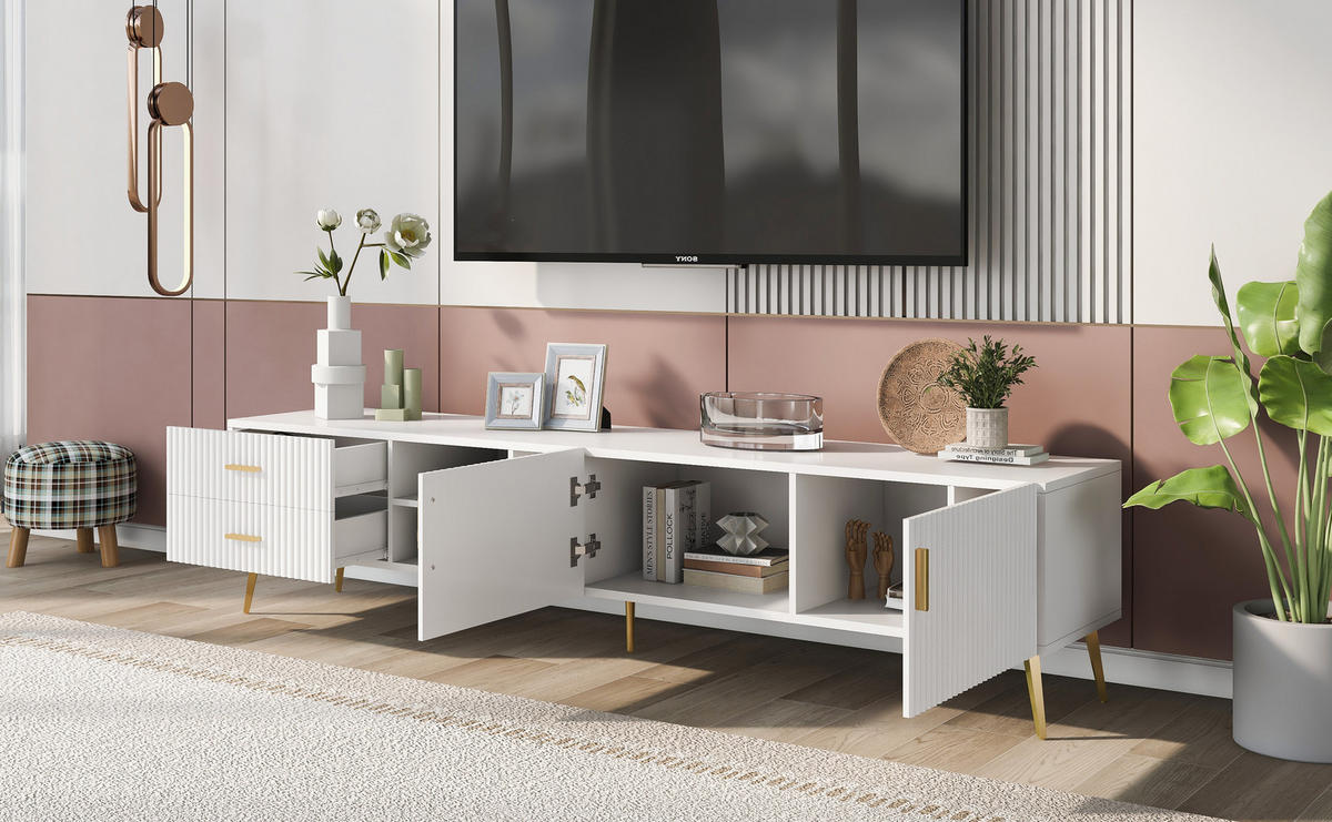 TV-SCHRANK in Weiß mit 2 Schubladen und Türen, für TVs bis 80" 180/35/41 cm - Weiß, Holzwerkstoff (180/41/35cm) - Redom