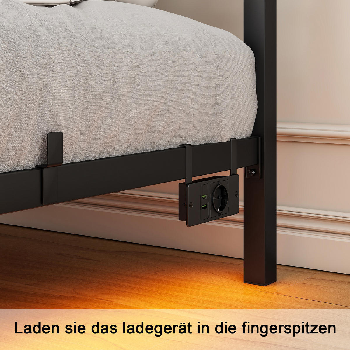 METALLBETT 120x200 cm LED USB Kopfteil - Schwarz, Metall (120/200cm) - Fortuna Lai