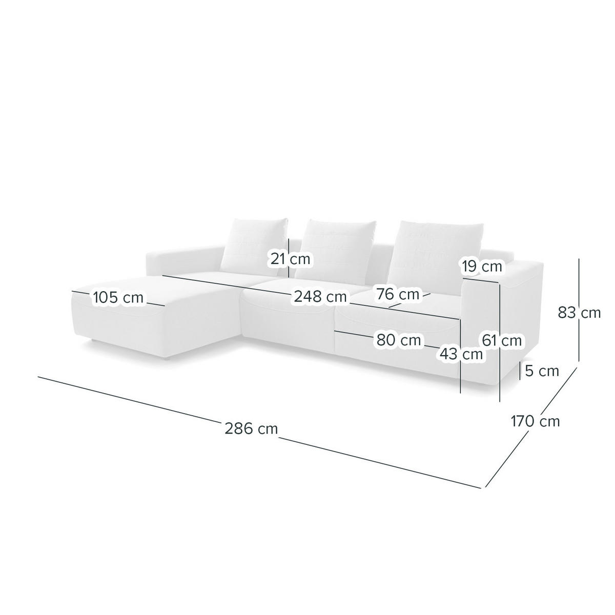 2,5-SITZER ECKSOFA mit Longchair - Webstoff - Hellgrau/Schwarz, Kunststoff/Textil (286/170cm) - home24