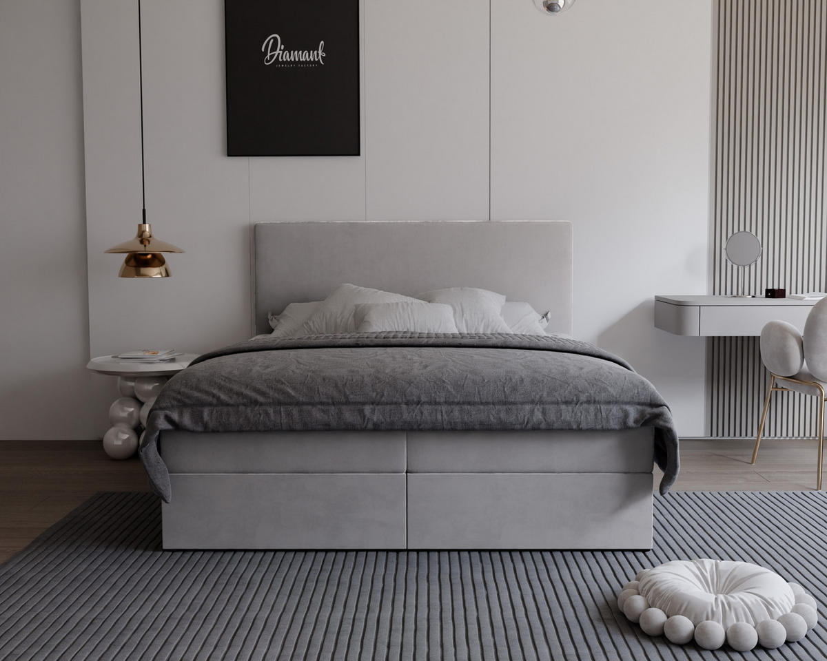 BOXBETT GIULIA 160/200 cm mit Matratze und Topper, Grau - Grau, Textil (160/200cm) - Idohome