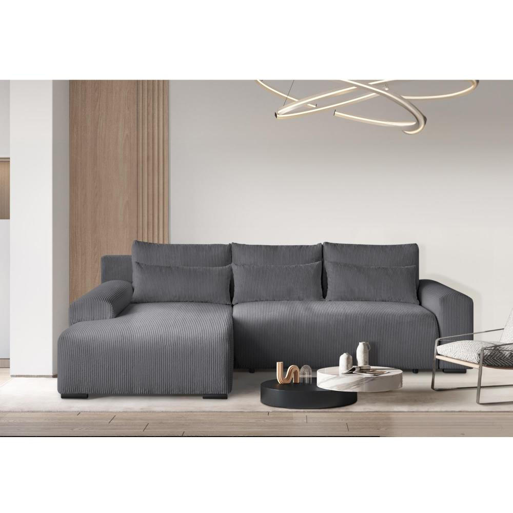 ECKSCHLAFSOFA Benny dunkelgrau links - Dunkelgrau/Schwarz, Kunststoff/Textil (271/185cm) - Beautysofa