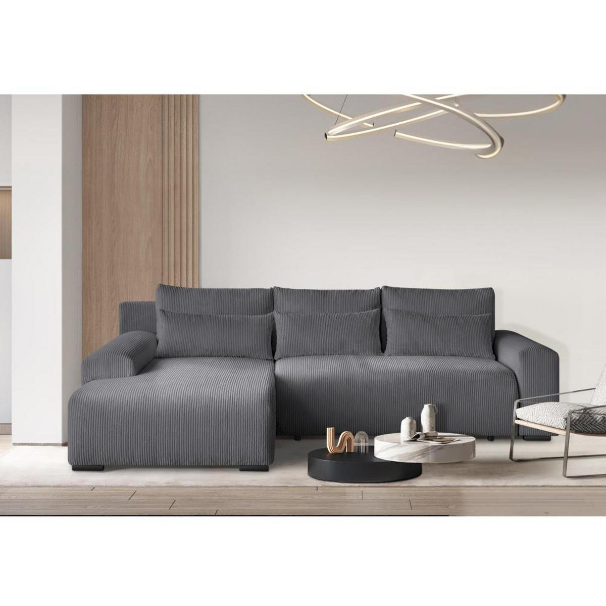 ECKSCHLAFSOFA Benny dunkelgrau links - Dunkelgrau/Schwarz, Kunststoff/Textil (271/185cm) - Beautysofa