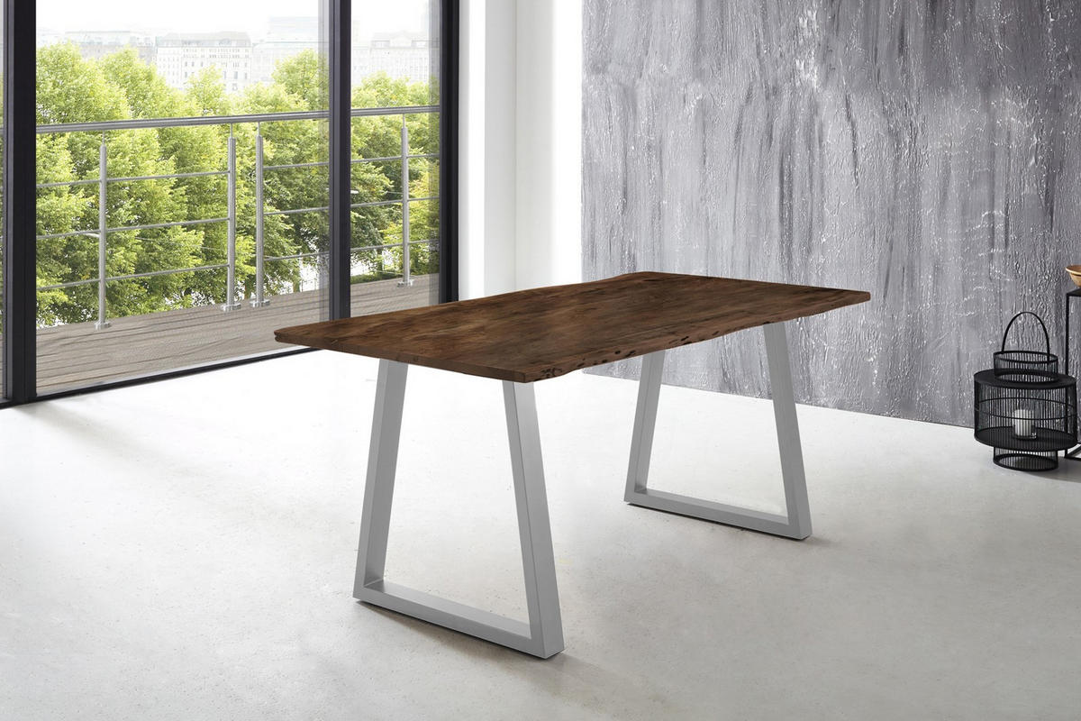 ESSTISCH LUBIN - Silberfarben/Braun, Holz/Metall (100/200/77cm) - SAM