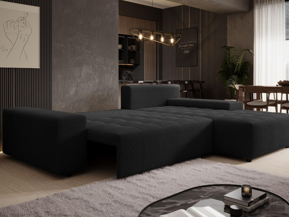 ECKSOFA Vento Schwarz - Schwarz, Holz/Kunststoff (280/184cm) - Graingold