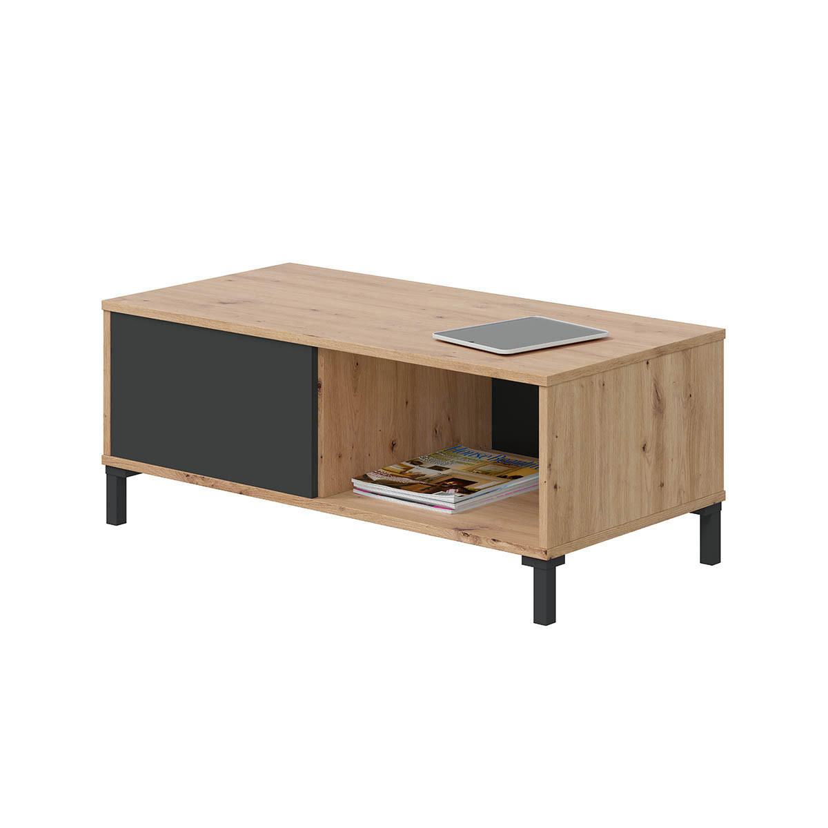 COUCHTISCH mit 2 Aufbewahrungsnischen Brooklyn - L100 cm - Eiche Artisan/Grau, Holzwerkstoff (50/100/40cm) - Calicosy