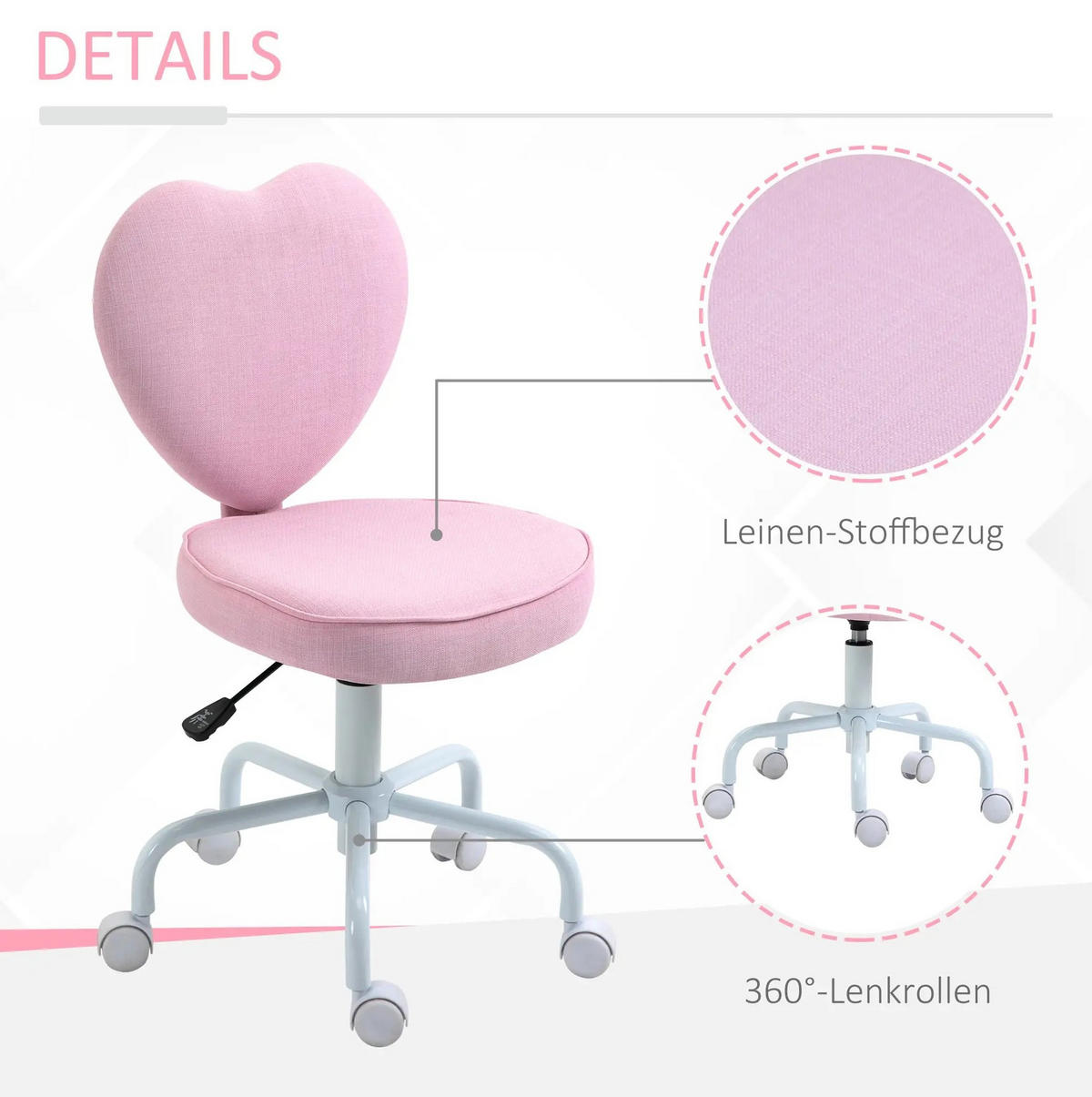 SCHREIBTISCHSTUHL in Pink 50x40x89 cm mit herzförmiger Rückenlehne und höhenverstellbarem Sitz - Pink, Kunststoff (40/89/50cm) - IVMEU