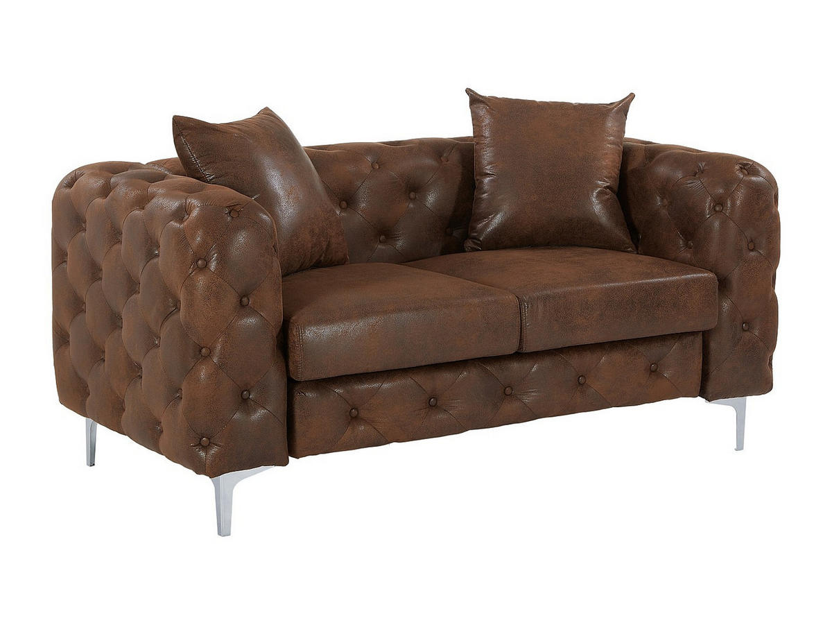 CHESTERFIELD-SOFA 2-Sitzer - Mikrofaser - Vintage-Leder-Optik - Braun - EDWINA - Braun, Textil (162/76/91cm) - Vente-Unique