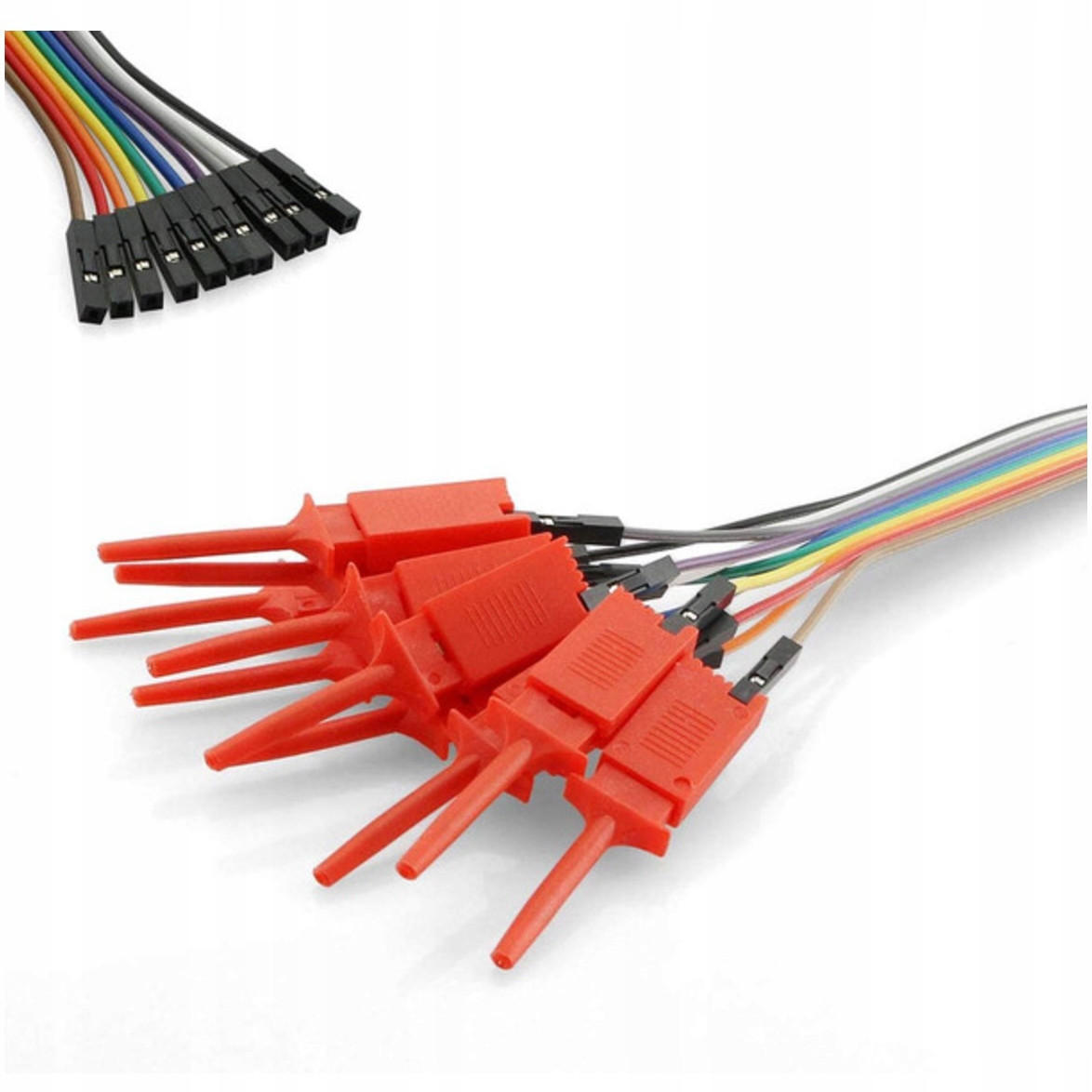 KABEL Universal 10er-Set, 30 cm, Greifklemmen an einem Ende, Buchsenkontakte, für Logikanalysator - Multicolor, Kunststoff/Metall (10/10/10cm)