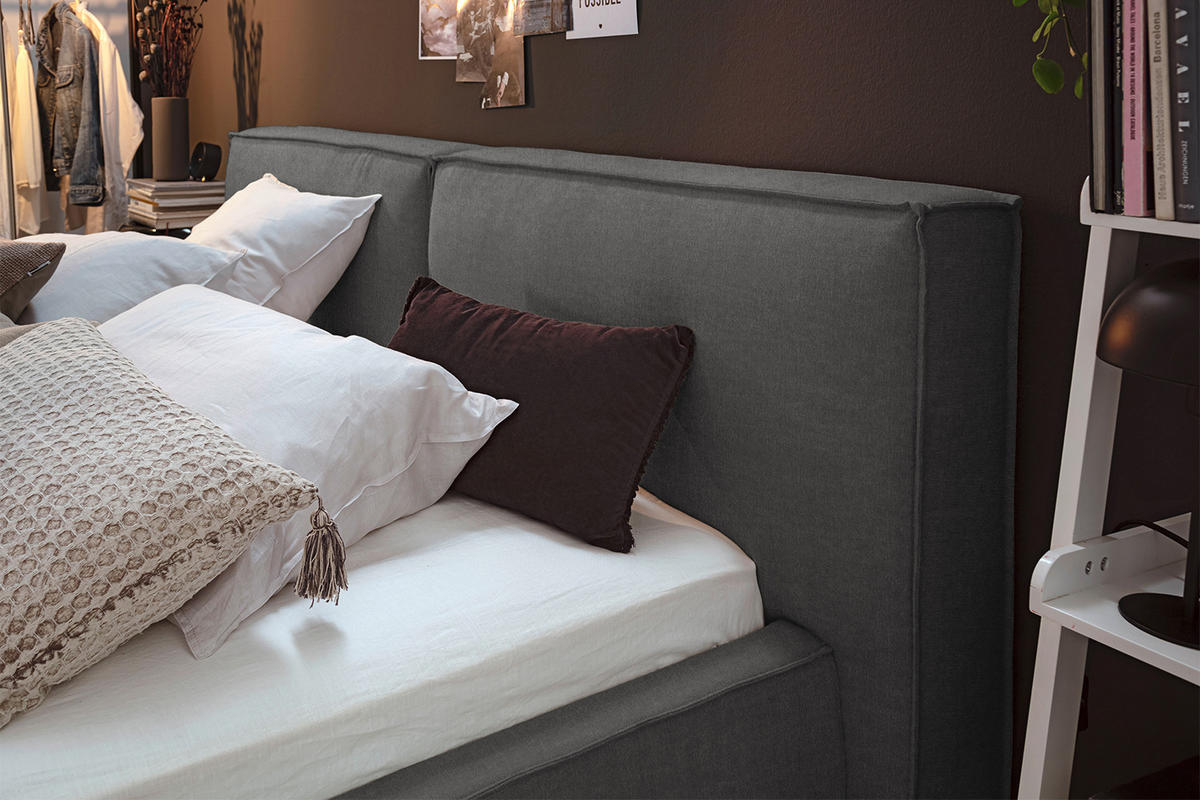 POLSTERBETT CARLO Anthrazit Massivholz - Anthrazit, Textil (140/200cm) - KAWOLA