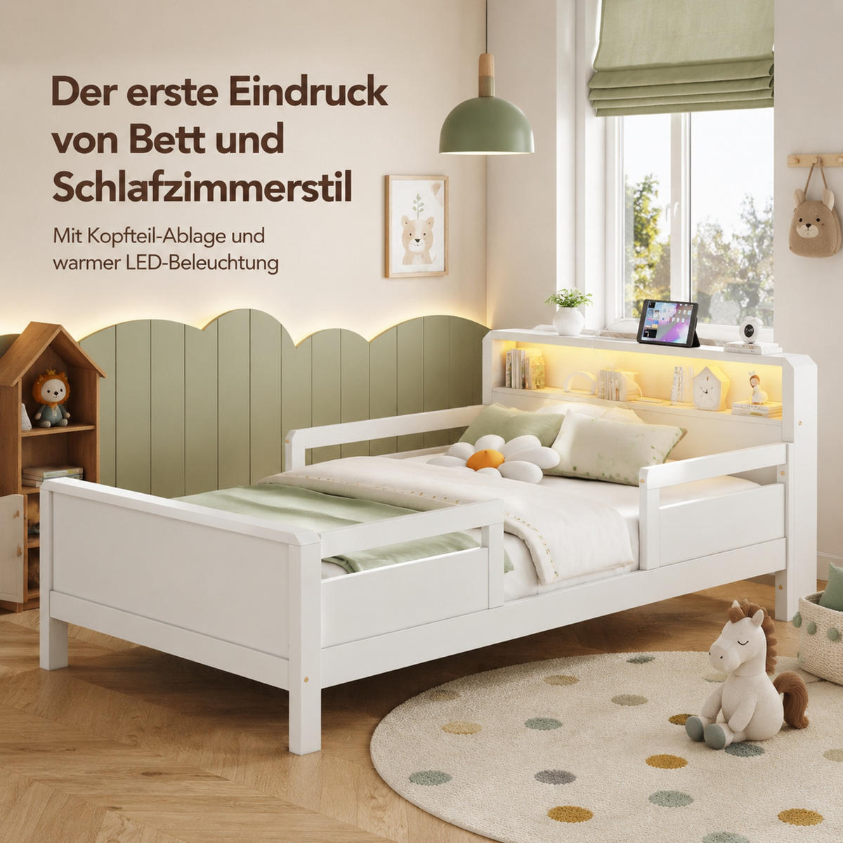 KINDERBETT 90/200 cm aus Kiefernholz mit Kopfteilablage und USB-C-Ladeanschluss Weiß - Weiß, Holz (90/200cm) - Modenvie