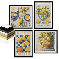 WANDBILDER 4er-Set - 50x50 cm & 40x60 cm Schwarzer Rahmen - Retro gelbe Zitrusfrüchte - Schwarz, Kunststoff (50/50cm) - ArtPrintCave