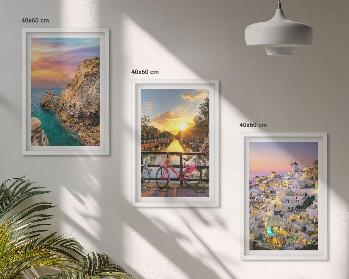 BILDER SET 3er Set - 40x60 cm Weißer Rahmen - Sonnenuntergang am Meer - Weiß, Kunststoff (40/60cm) - TULUP