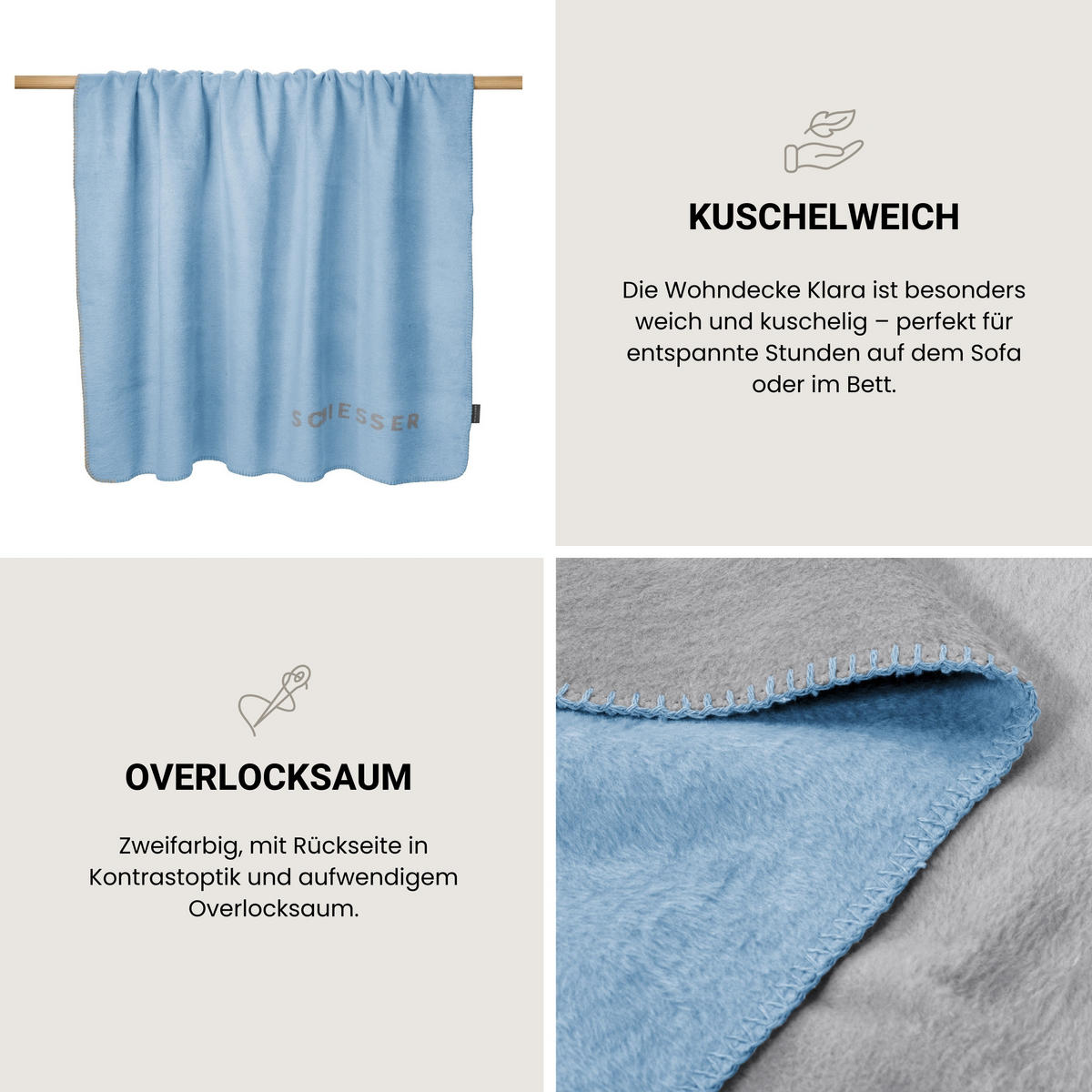 WOHNDECKE Klara - 150 x 200 cm - Hellblau - Hellblau, Textil (150/200cm) - SCHIESSER