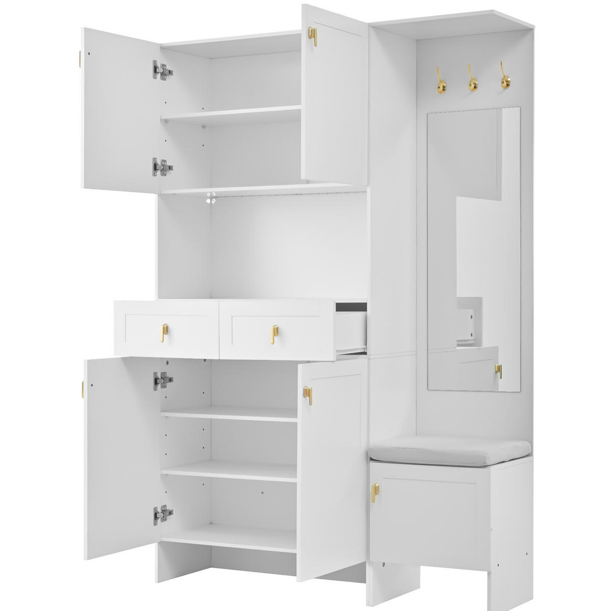 SCHUHSCHRANK aus Spanplatte 120x33.5x180cm in Weiß mit LED-Beleuchtung - Weiß, Holzwerkstoff (120/180/33.5cm) - Modfu