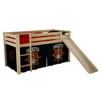 HOCHBETT mit Rutsche Karolina Massivholz Natur Textilset Pirate - Schwarz/Kieferfarben, Holz (90/200cm) - 58aufmkessel
