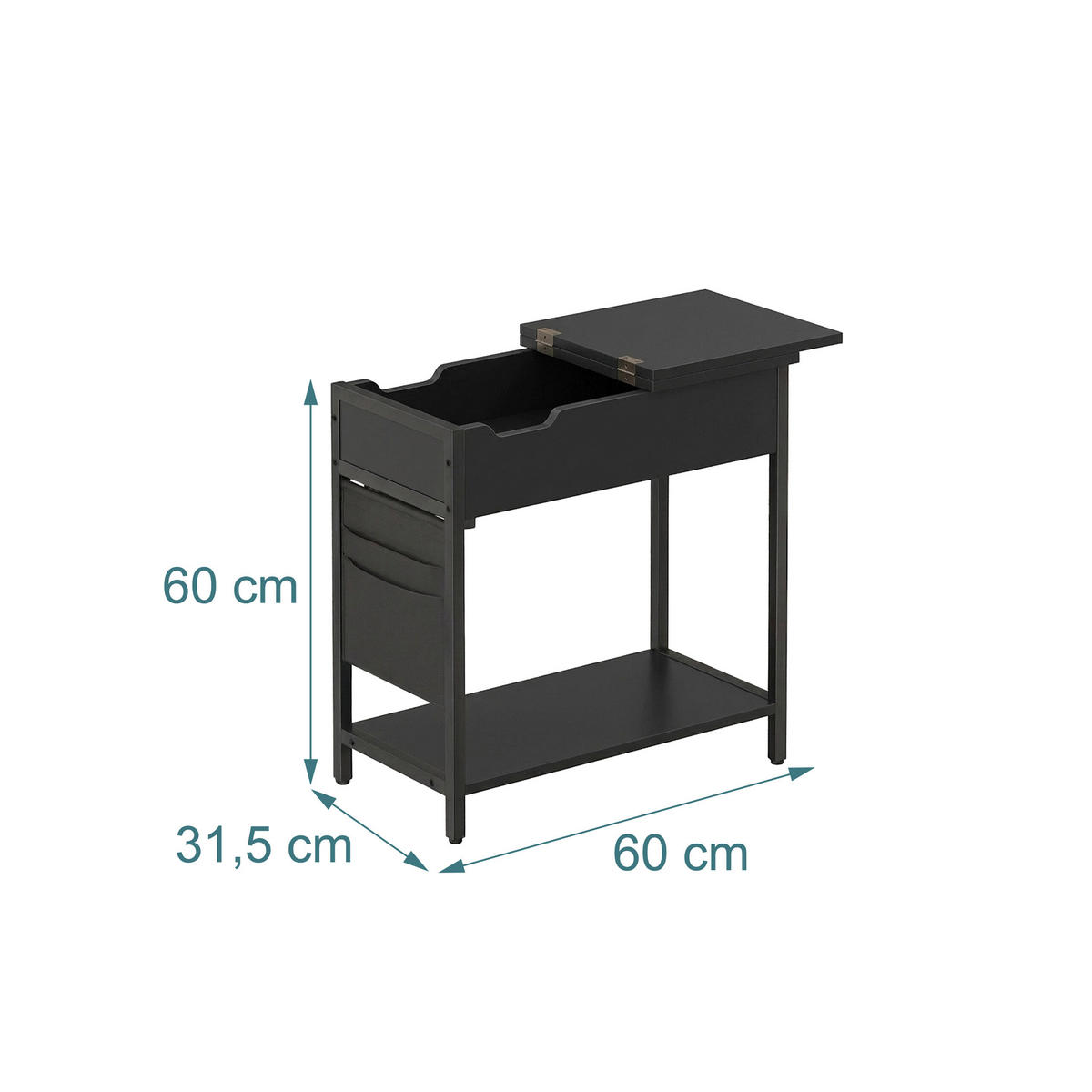 BOČNÝ stolík - čierna, kov/kompozitné drevo (31.5/30/60cm) - Relaxdays