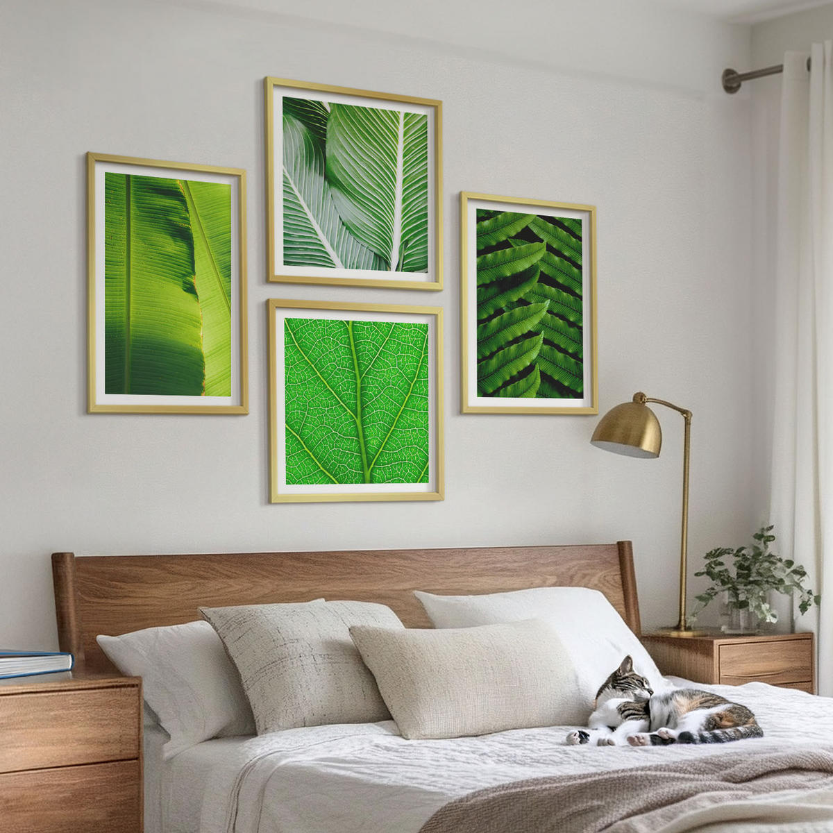 WANDBILDER 4er Set - 50x50 cm & 40x60 cm Goldrahmen - Nahaufnahme von tropischen Blättern - Goldfarben, Kunststoff (50/50cm) - ArtPrintCave