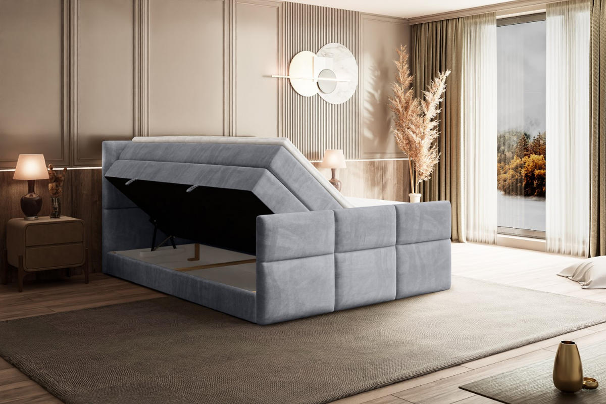 BOXSPRINGBETT OHIO-Z KING - 160x200 - H3/H4 - Hellgrau - Hellgrau, Holzwerkstoff (160/200cm) - ALTDECOR