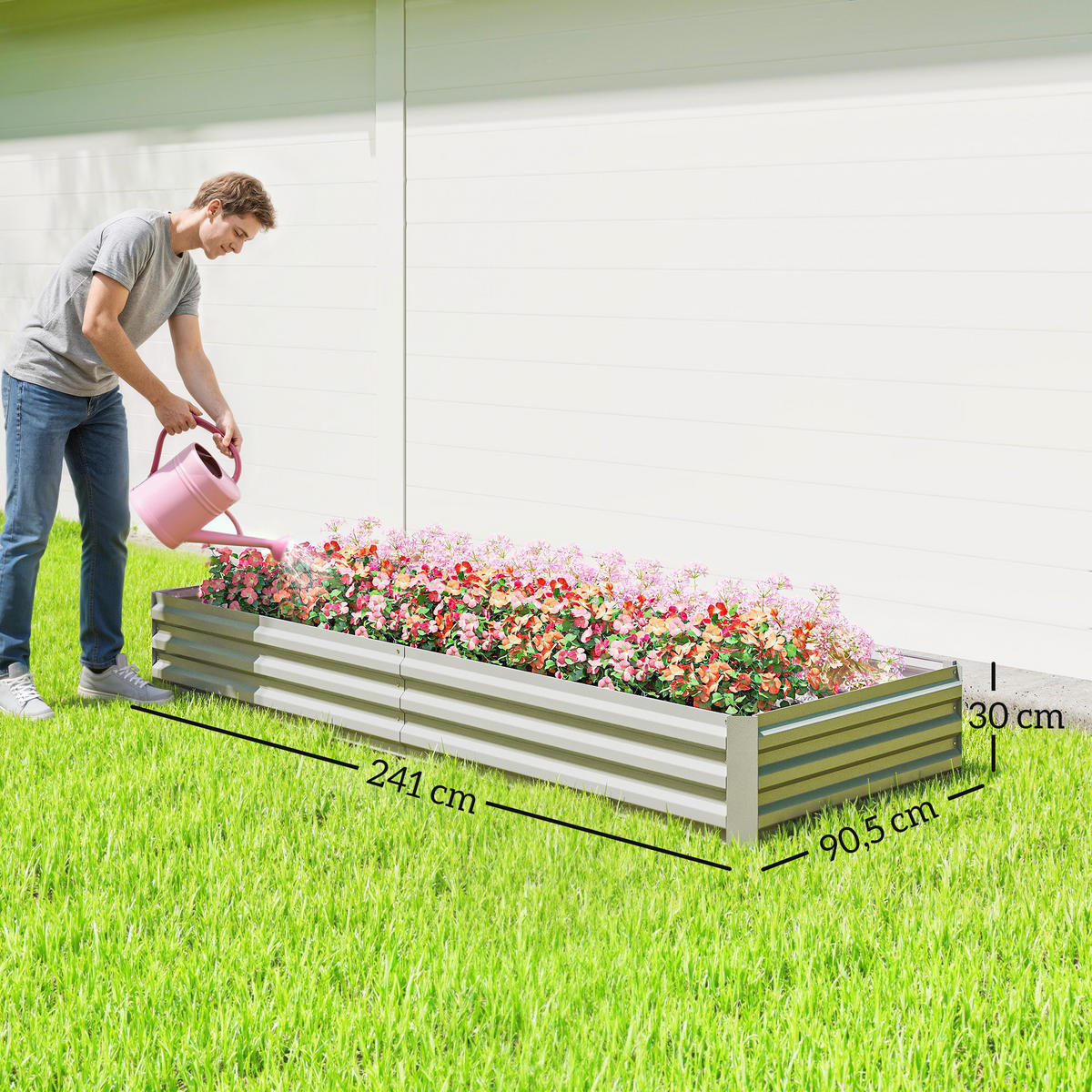 HOCHBEET DE-12239 rechteckig 241/90/30 cm aus Wellblech Silber - Silberfarben, Metall (241/30/905cm) - ComfortXL