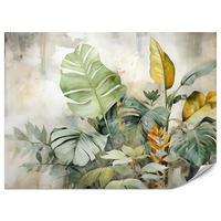 FOTOTAPETE für Wohnzimmer Tropische Blätter Aquarell Abstrakt 150x105 - Gelb/Beige, Papier (150/105cm) - Muralo