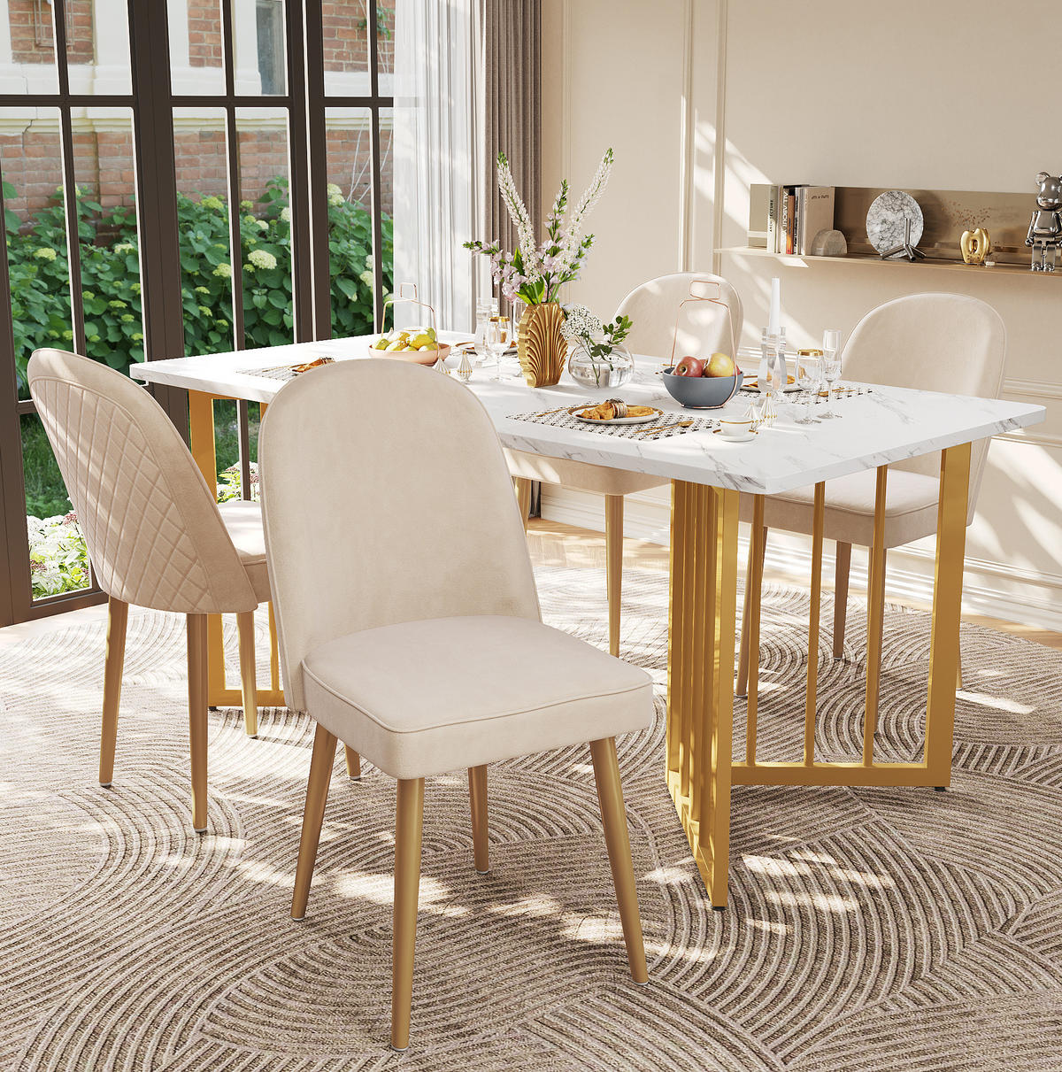 ESSZIMMERSTÜHLE ergonomisch 6er-Set 45,5 x 62 x 87,5 cm Samt Beige - Beige, Metall (62/87.5/45.6cm) - Meubliv