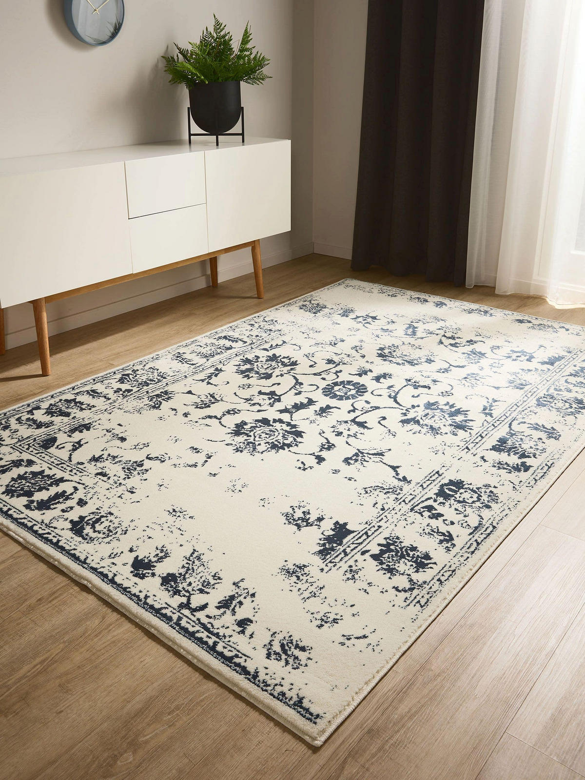 VINTAGE-TEPPICH Suki 160/230 cm - Blau/Creme, Kunststoff (160/230cm) - benuta