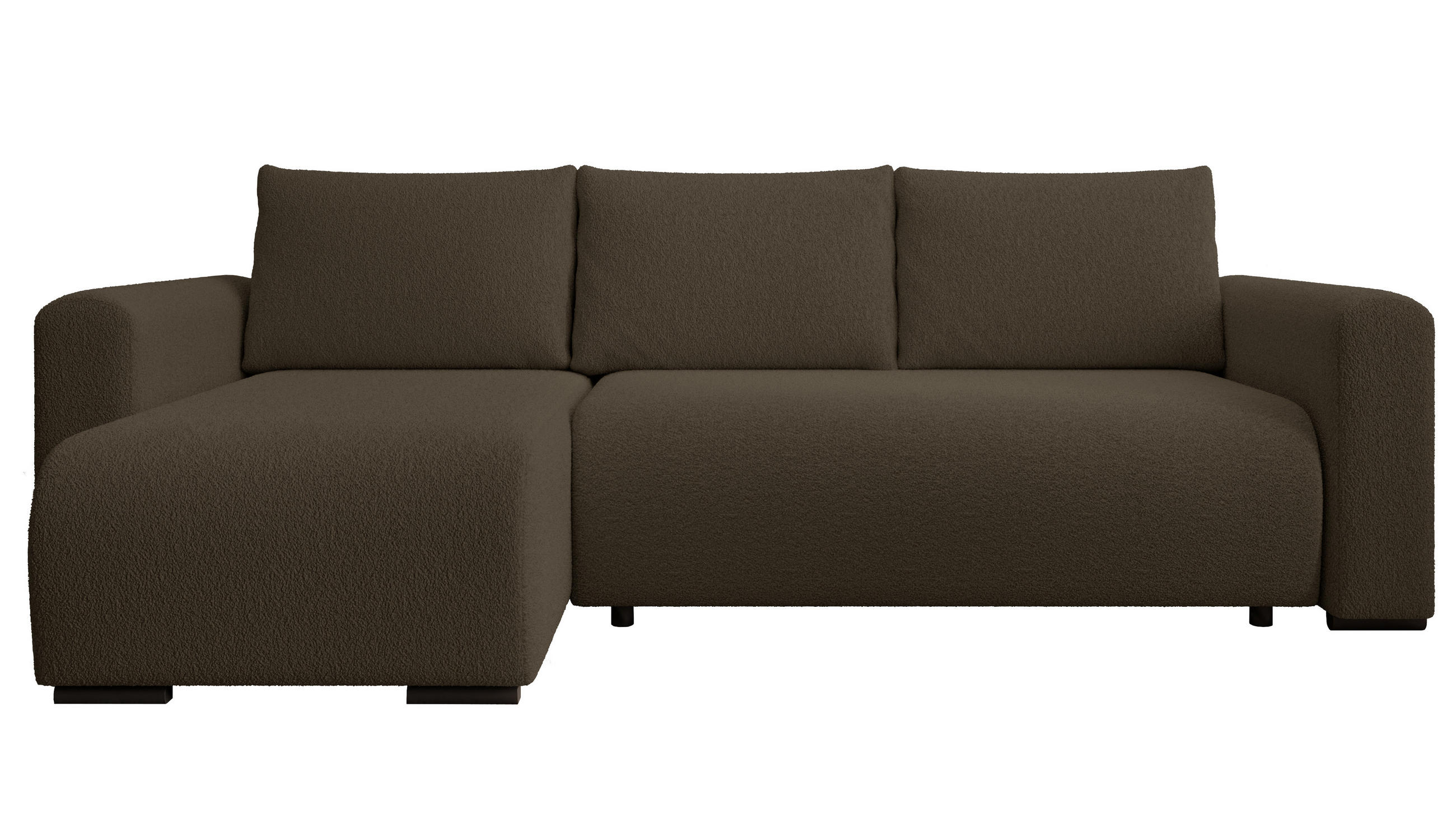 ECKSOFA DORA L, Eckcouch in L-Form mit Schlaffunktion und Bettkasten, Farbe: Dunkelbraun, Bouclé-Stoff, Ottomane Links - Dunkelbraun, Textil (240/143cm) - Storez24