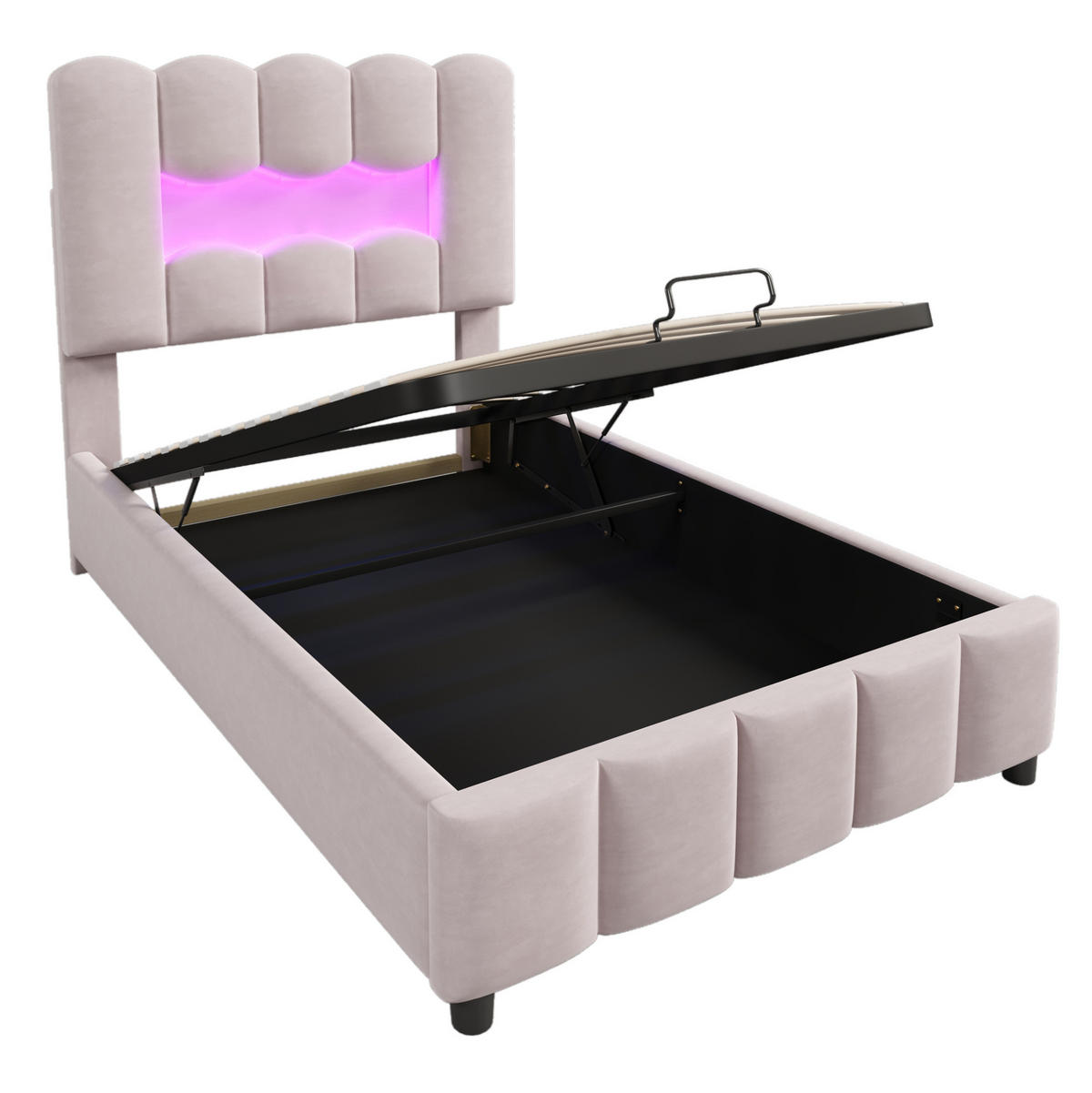 POLSTERBETT mit Stauraum und LED 90x200 cm Samt Rosa - Pink, Metall (90/200cm) - Beauniv
