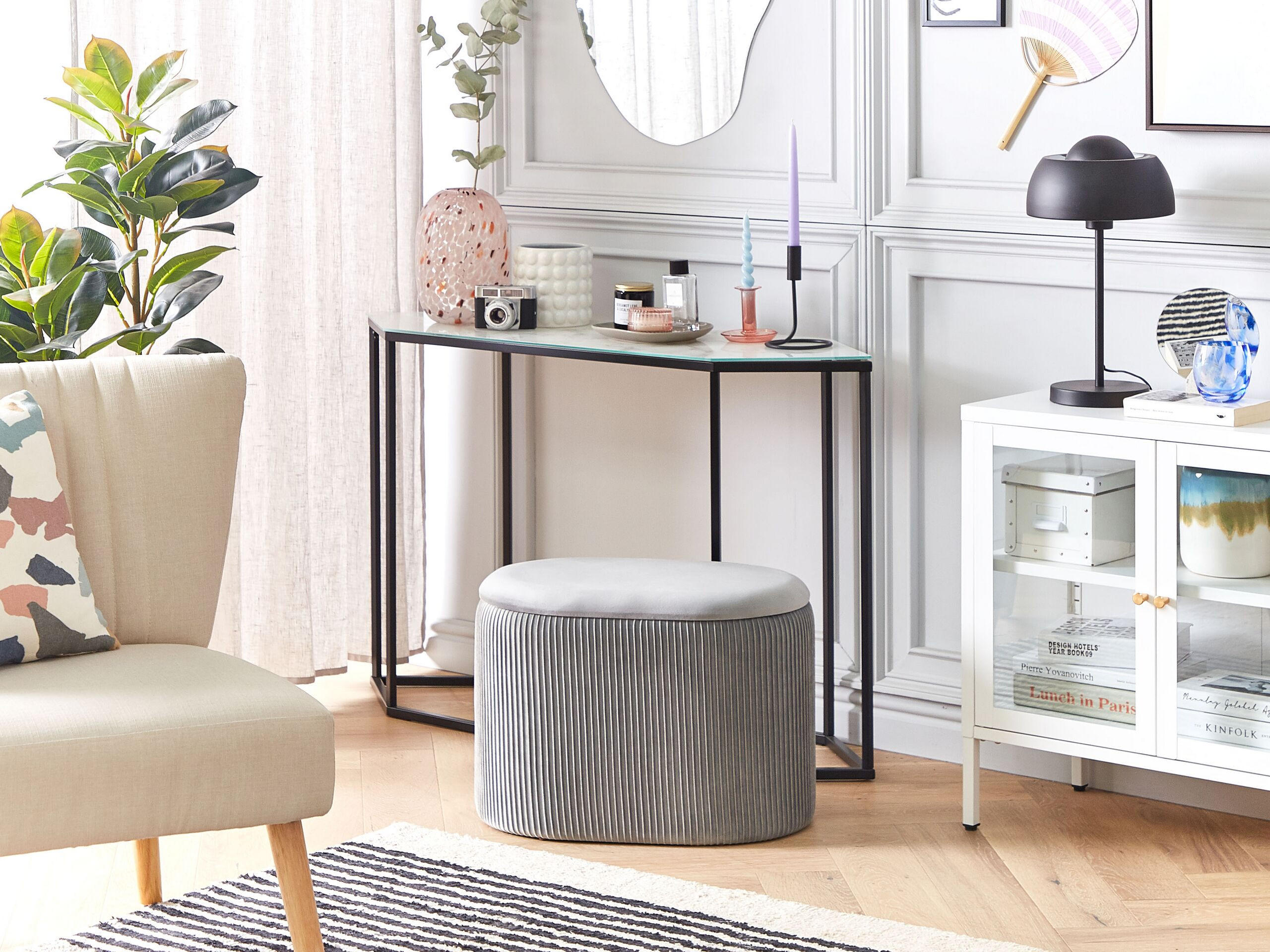 Thumbnail - Beliani Pouf, Grau, Textil, 1-Sitzer, Oval, 55x41x35 cm, Wohnzimmer, Hocker, Poufs