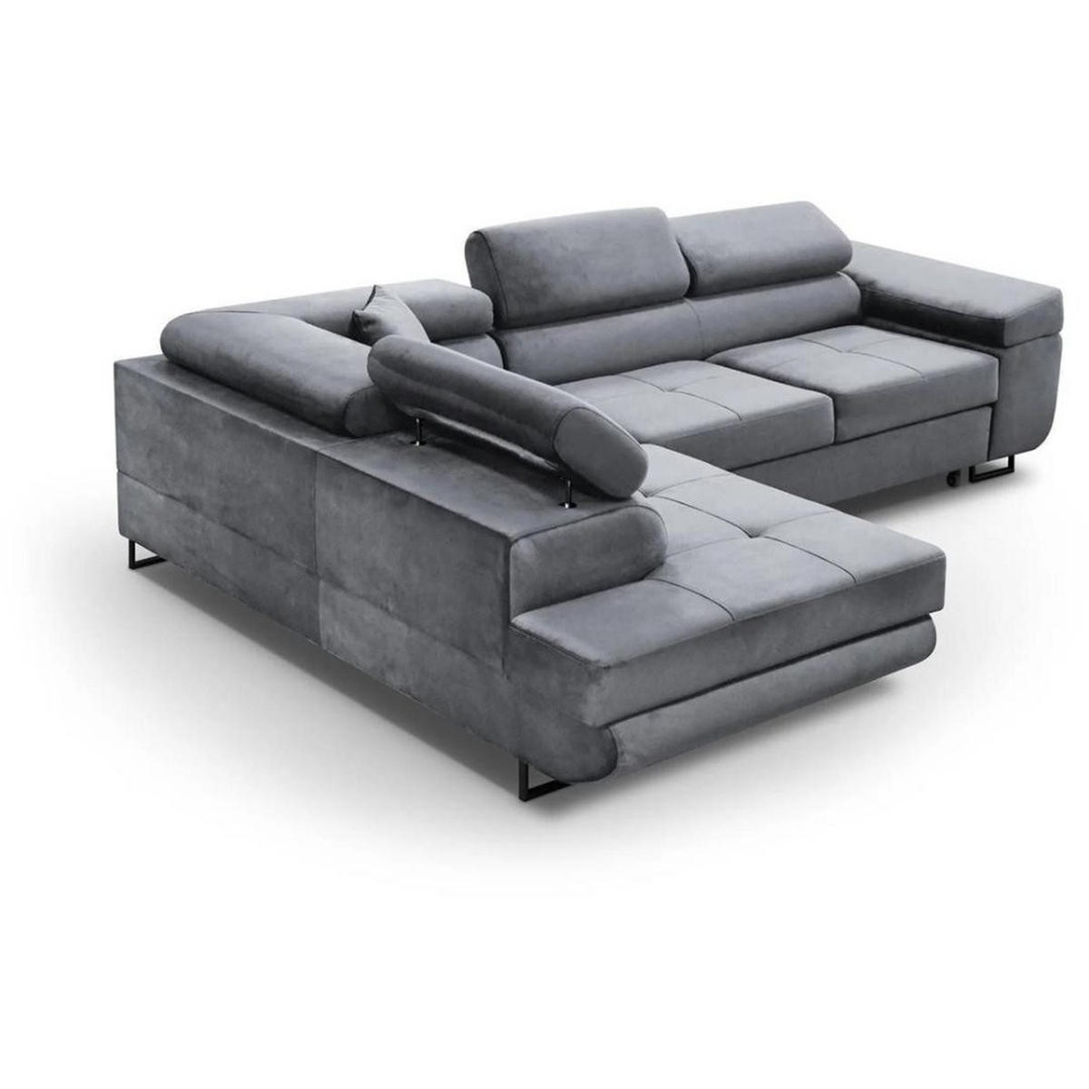 ECKSCHLAFSOFA Waldo verstellbaren Kopfstützen, Hellgrau, links - Hellgrau/Schwarz, Textil (275/203cm) - Beautysofa