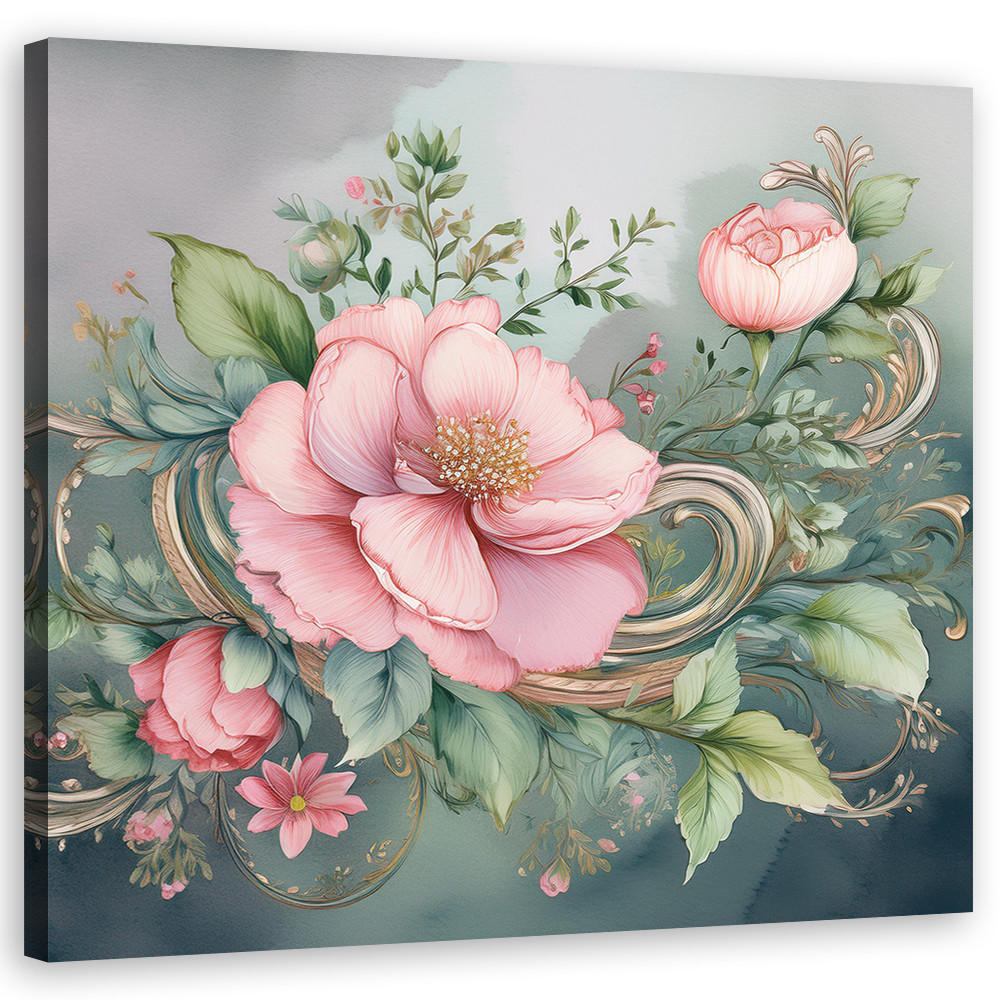 WANDBILD vintage rosa blume - Pink, Textil (50/50cm) - Feeby