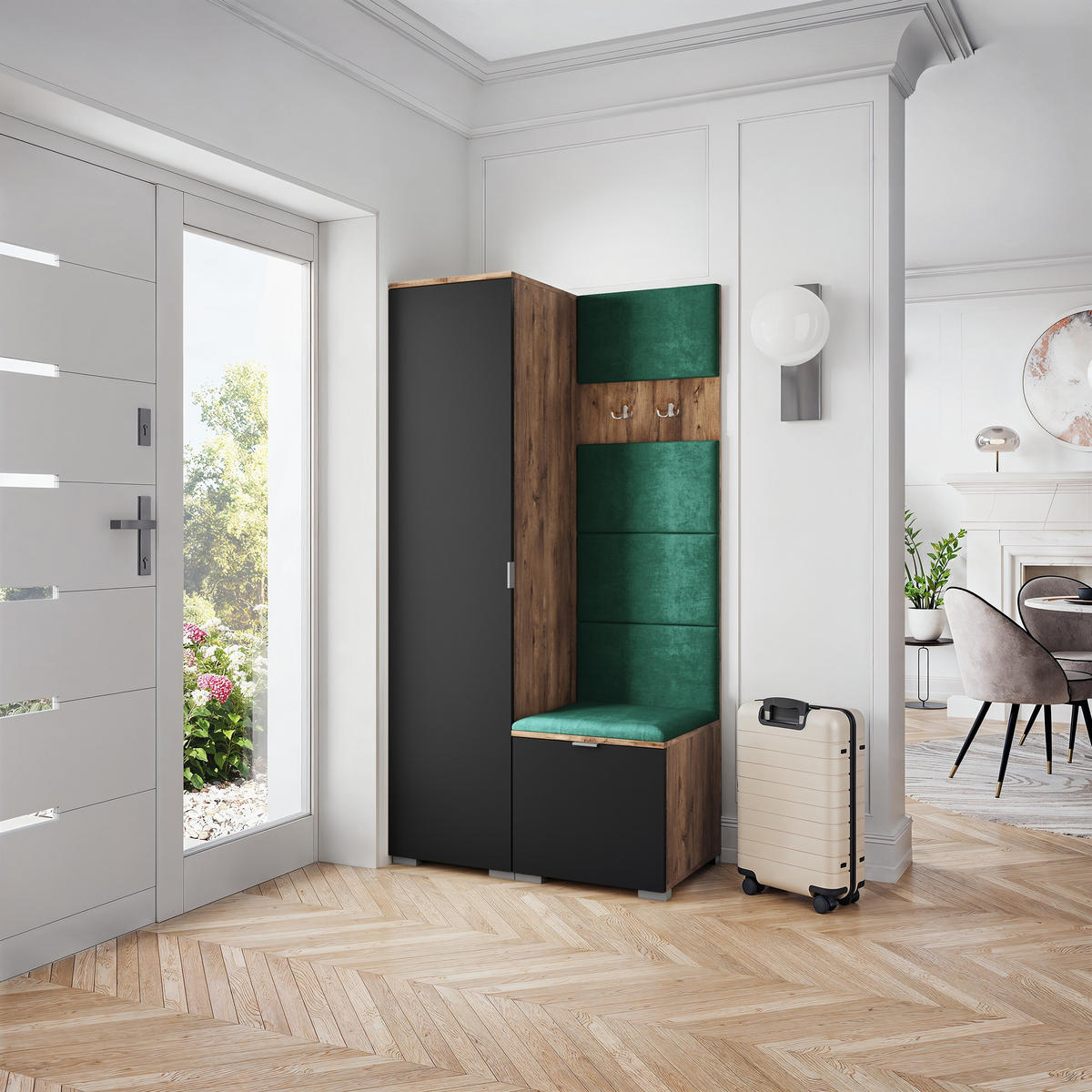 GARDEROBENSCHRANK LORI 95/181/51 cm Modern Garderobe-Set Eiche Lefkas - Eichefarben/Schwarz, Holzwerkstoff (95/181/51cm) - MASSENO