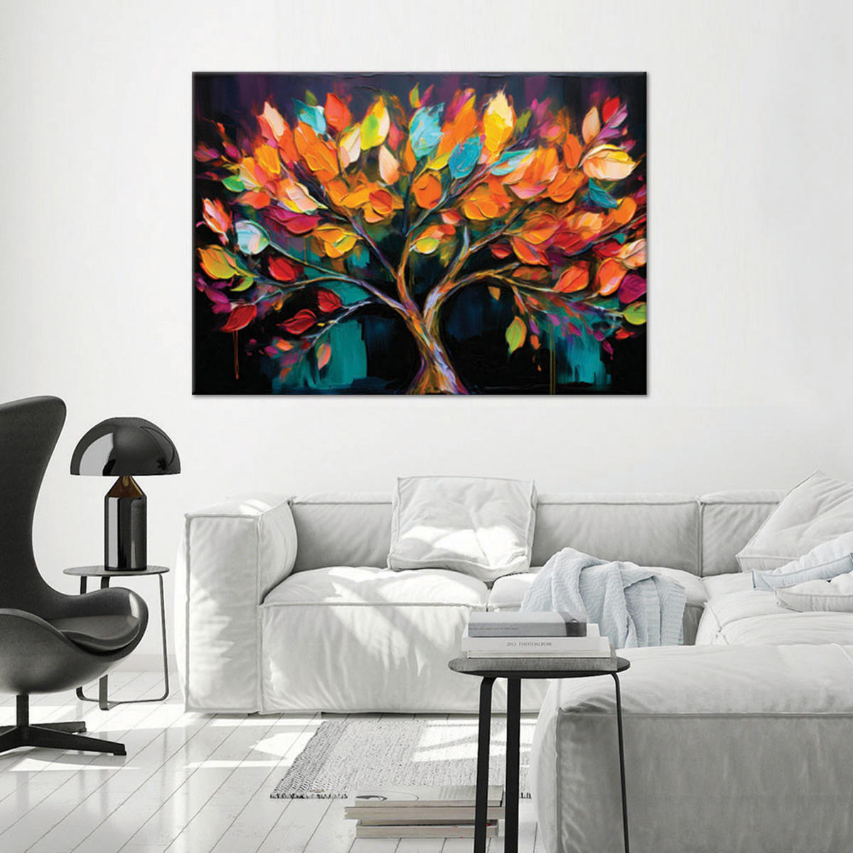 WANDBILD bunte baumblätter bemalt - Multicolor, Textil (60/40cm) - Feeby