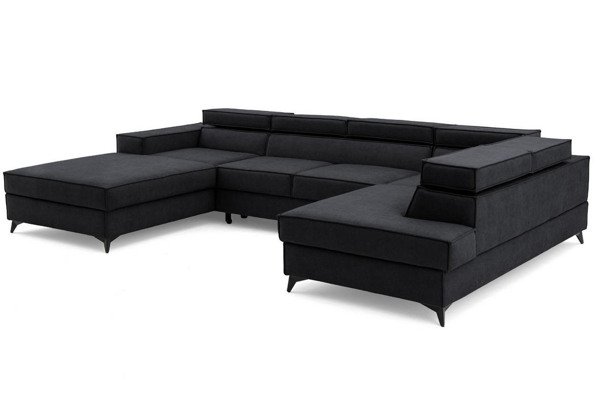 ECKSOFA PURE U Rechts mit Schlaffunktion 127x270 Velours Graphit - Graphitfarben/Schwarz, Holz/Textil (204/340cm) - Muffo