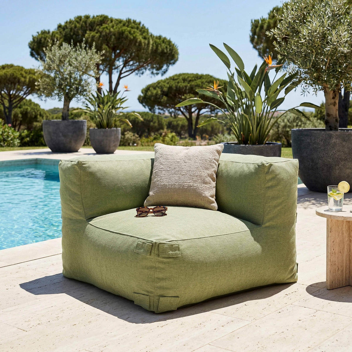 GARTENSOFA mit 5 Sitzplätzen, Kaktusgrün - Grün, Textil - Oviala