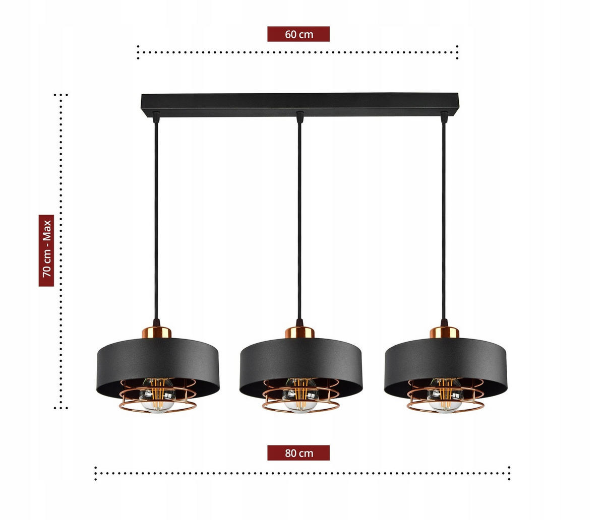 PENDELLEUCHTE EDISON - Goldfarben/Schwarz, Metall (20/80/70cm) - kiki design