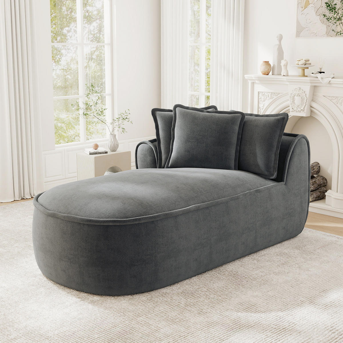 RÉCAMIERE linke Chaiselongue mit Kissen, DE-42643, Grau - Grau, Textil (164/67/92cm) - ComfortXL