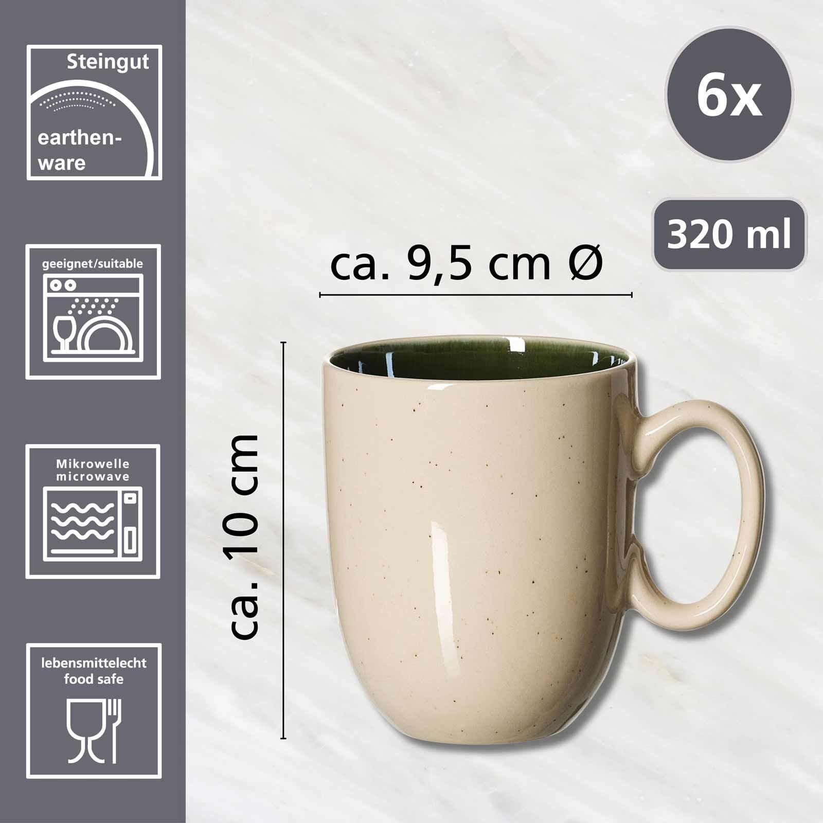 KAFFEEBECHER Skog Dunkelgrün 400 ml 6er Set - Dunkelgrün, Keramik (0.4L) - Ritzenhoff Breker