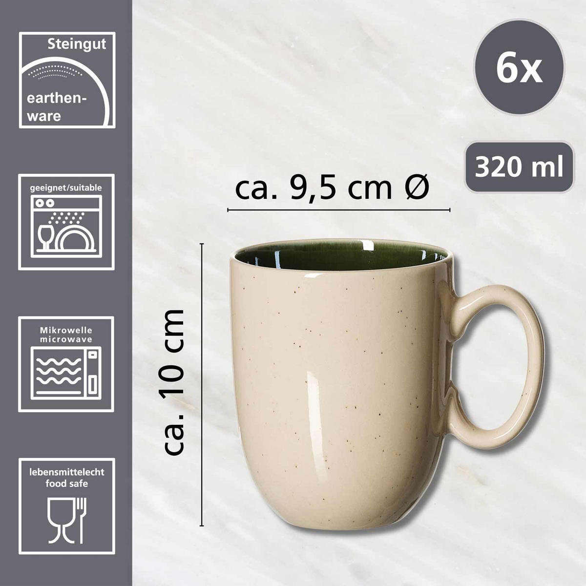 KAFFEEBECHER Skog Dunkelgrün 400 ml 6er Set - Dunkelgrün, Keramik (0.4L) - Ritzenhoff Breker