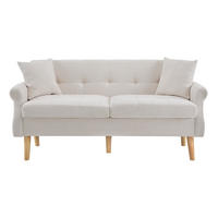 2-SITZER-SOFA Chenille Beige mit Massivholzbeinen und Kissen - Beige, Holzwerkstoff/Textil (162/77/74cm) - WISHDOR