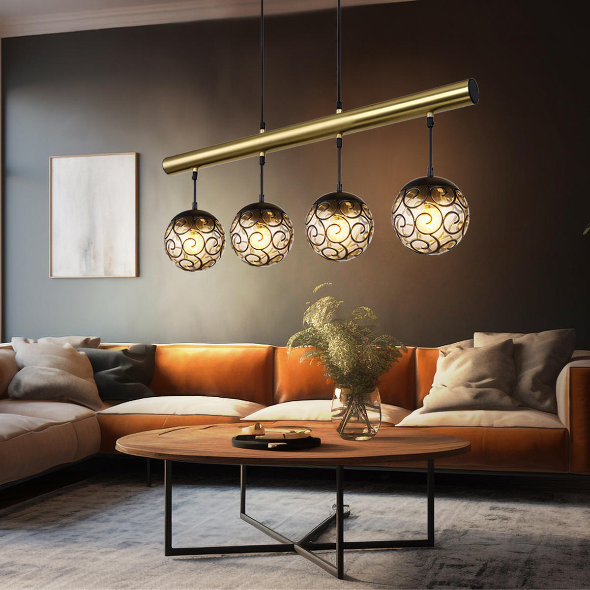 LED HÄNGELEUCHTE Metall Schwarz Gold - Schwarz, Metall (90/15/120cm) - Globo Lighting